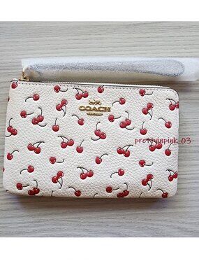 COACH Corner Zip Wristlet With Cherry Print NWT